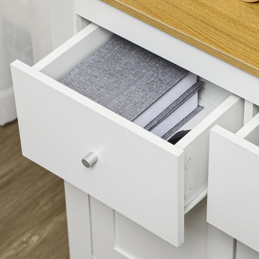 HOMCOM Mobilier de depozitare bufet cu dulap cu uși și 2 sertare, pentru living, sufragerie, dim. 78 x 35 x 80 cm, alb | Aosom Romania