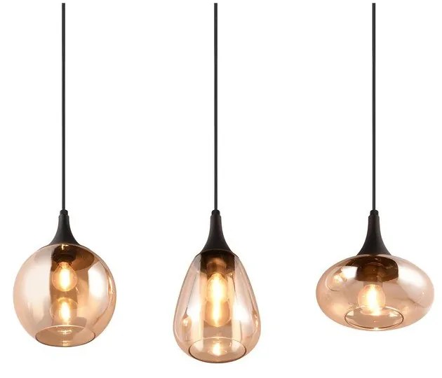 Lustră neagră/portocalie cu abajur din sticlă Lumina – Trio