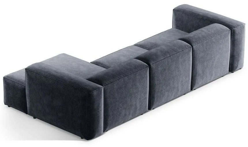 Colțar albastru prăfuit cu tapițerie din catifea reiată (cu colț pe partea dreaptă/cu șezlong) Bergamo – Cosmopolitan Design