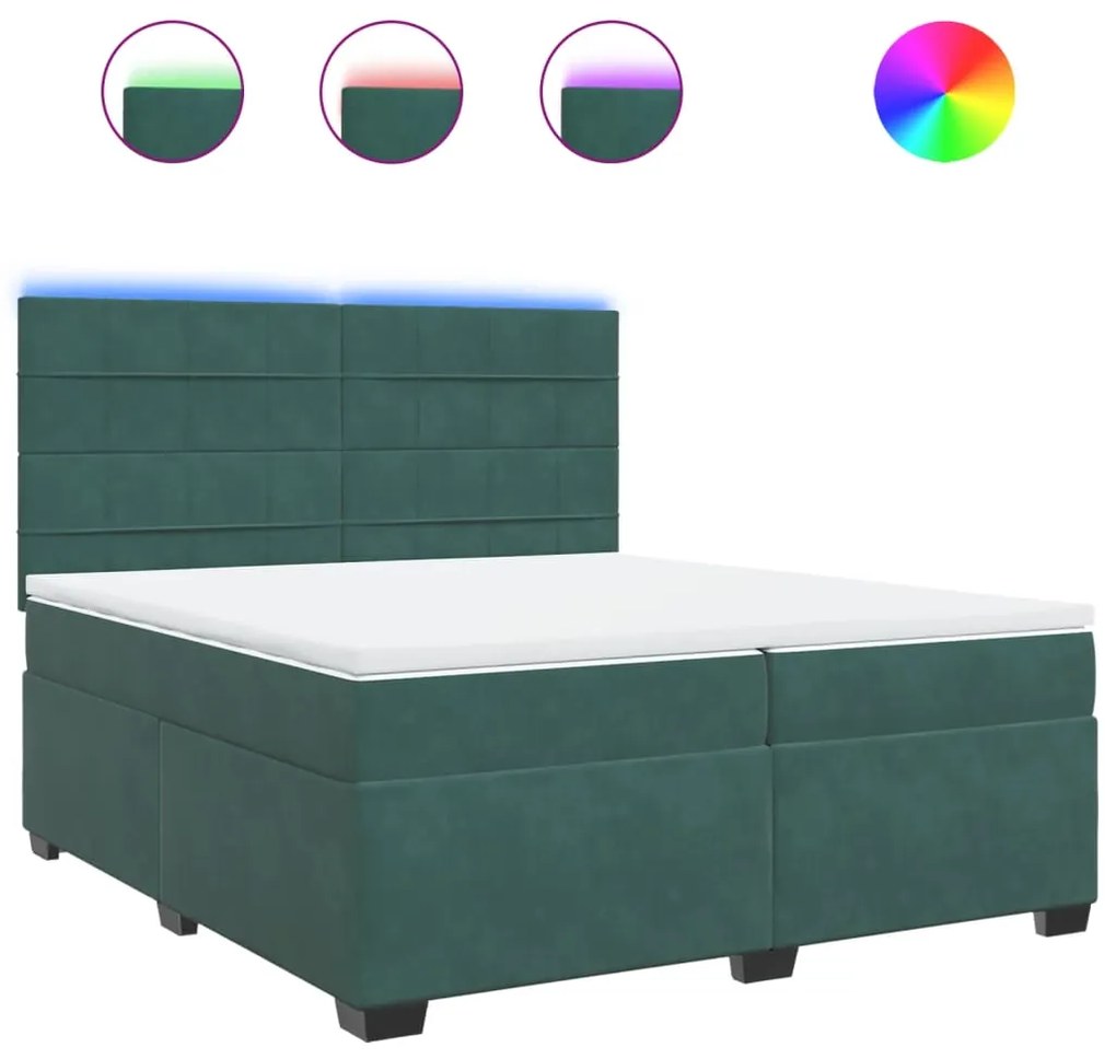 3293305 vidaXL Pat box spring cu saltea, verde închis, 200x200 cm, catifea