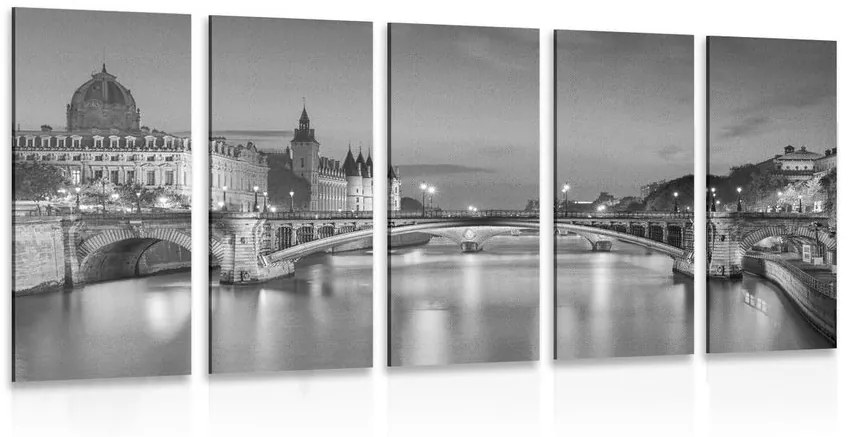 Tablou 5-piese panorama orbitoare ale Parisului în design alb-negru