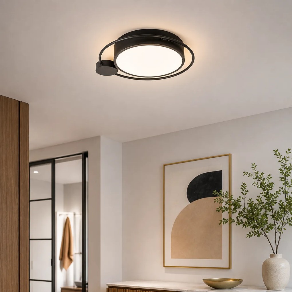 Plafonieră LED Erste Moon 28W 1400lm 3000K 440x70mm Negru Mat, Design Modern Minimalist pentru Iluminat Interior Elegant și Eficient Energetic
