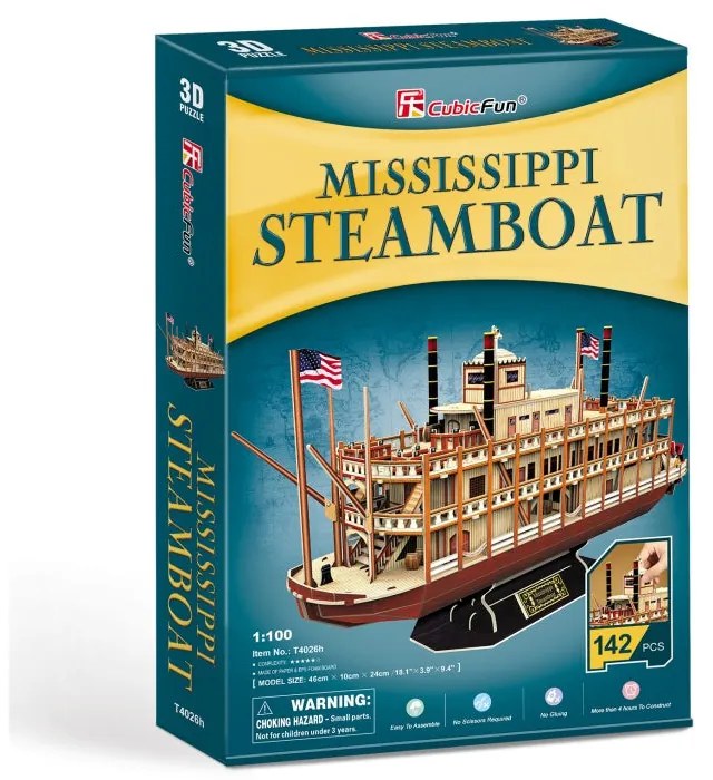 PUZZLE 3D NAVA MISSISSIPPI STEAMBOAT USA 142 PIESE - CUBICFUN (CUT4026H)