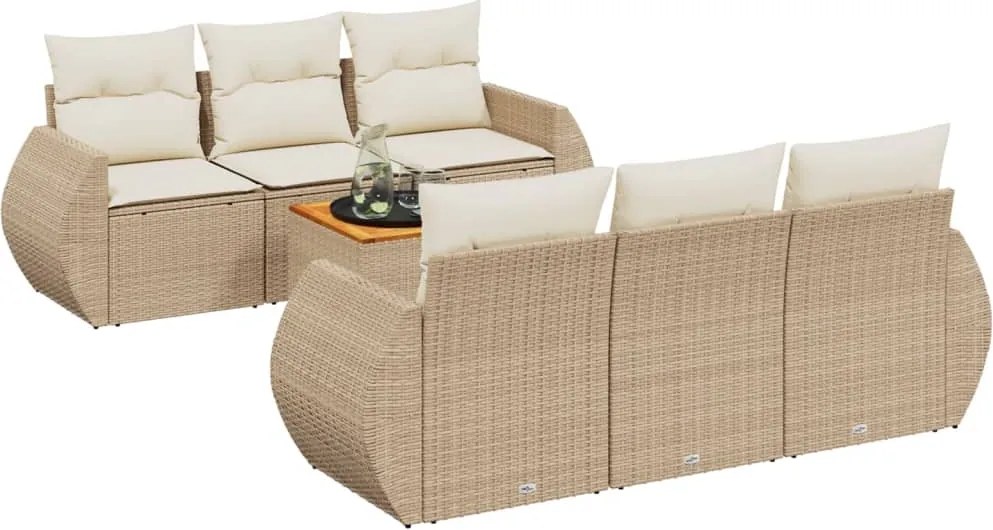vidaXL Set canapele de grădină, 7 piese, cu perne, bej, poliratan