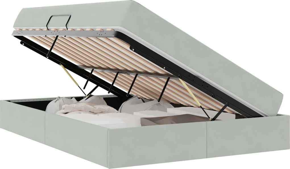 vidaXL Pat cu saltea și spațiu de depozitare Gri deschis 140 x 200 cm