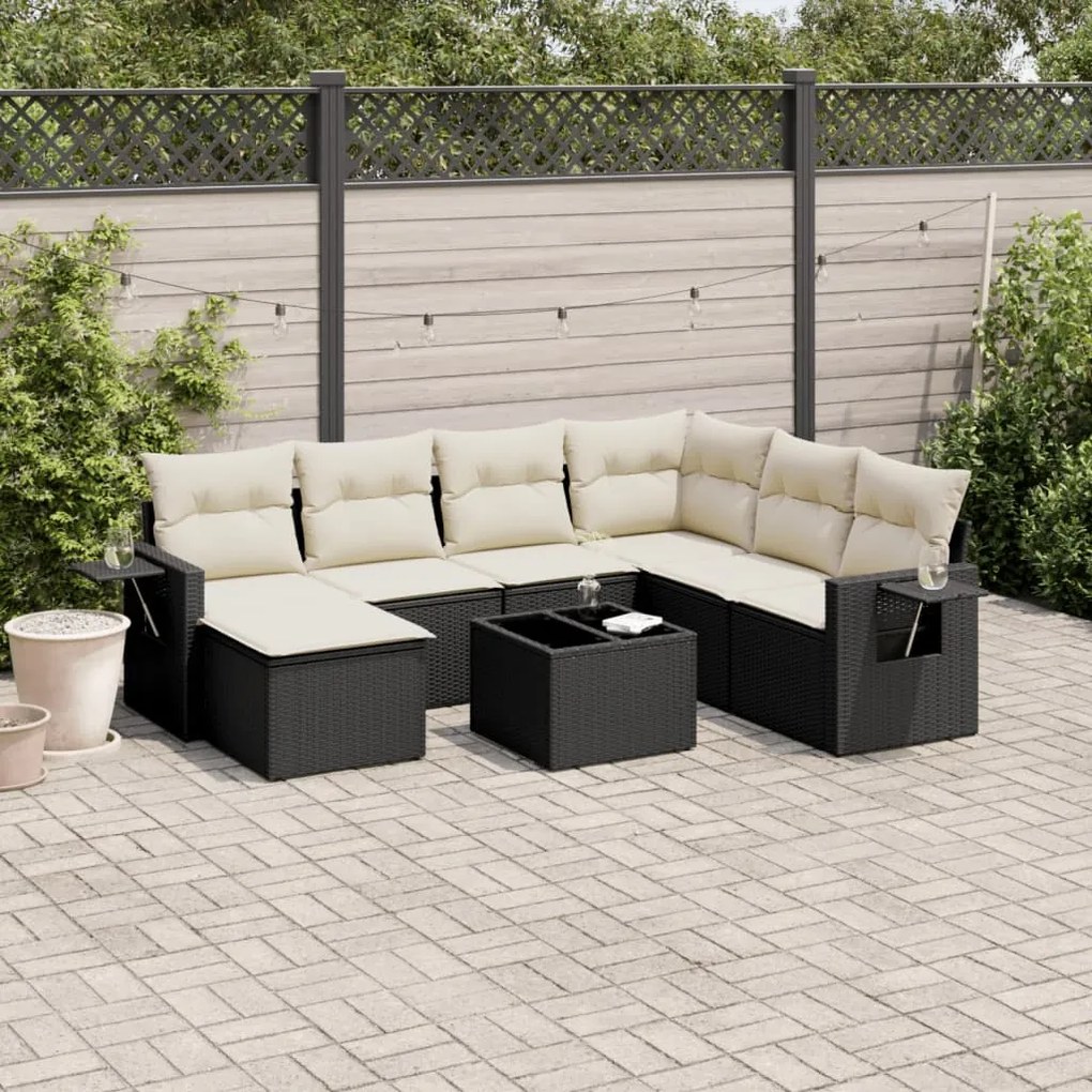 vidaXL Set mobilier de grădină cu perne, 8 piese, negru, poliratan