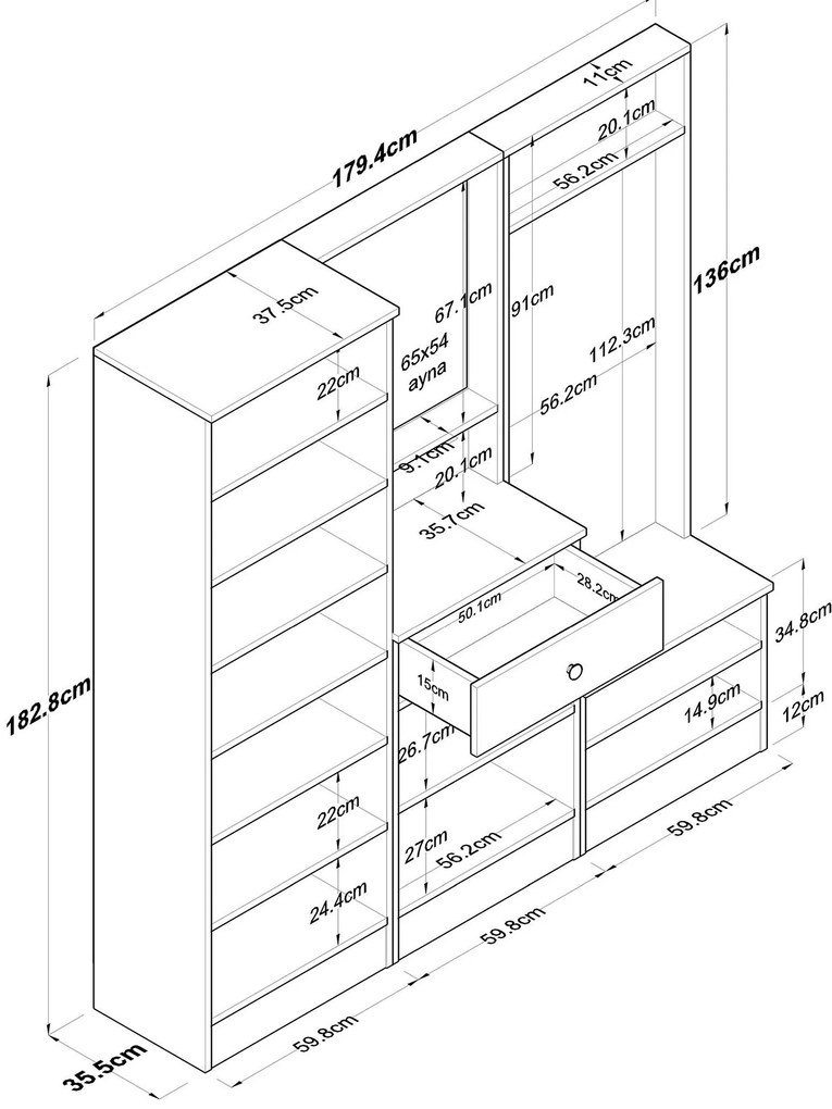 Mobilier hol Pixie 2 (nuc + alb) (cu oglindă). 1102449