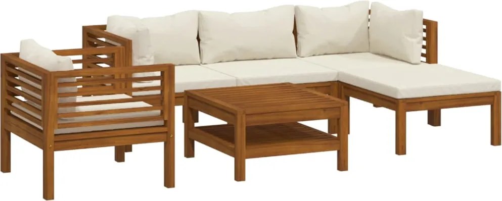 vidaXL Set mobilier grădină cu perne crem, 6 piese, lemn masiv acacia