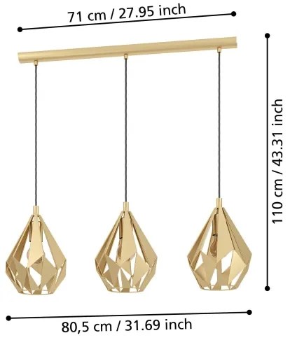 Lustră pe cablu Eglo 43909 CARLTON 3xE27/60W/230V