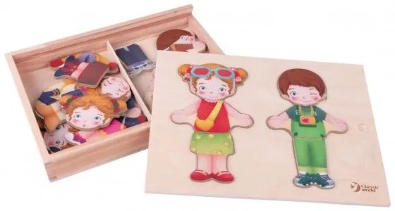 Puzzle din Lemn Teddies - Garderoba pentru fete/baieți