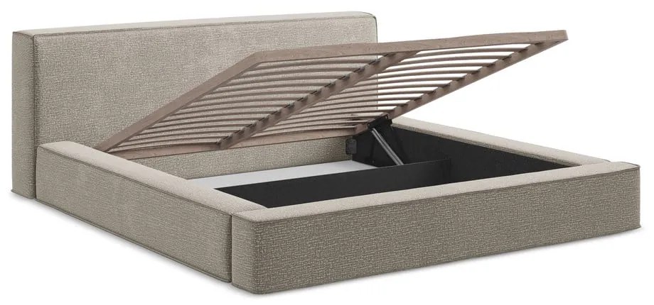 Pat dublu tapițat taupe cu spațiu de depozitare cu grilă 160x200 cm Noho - Makamii