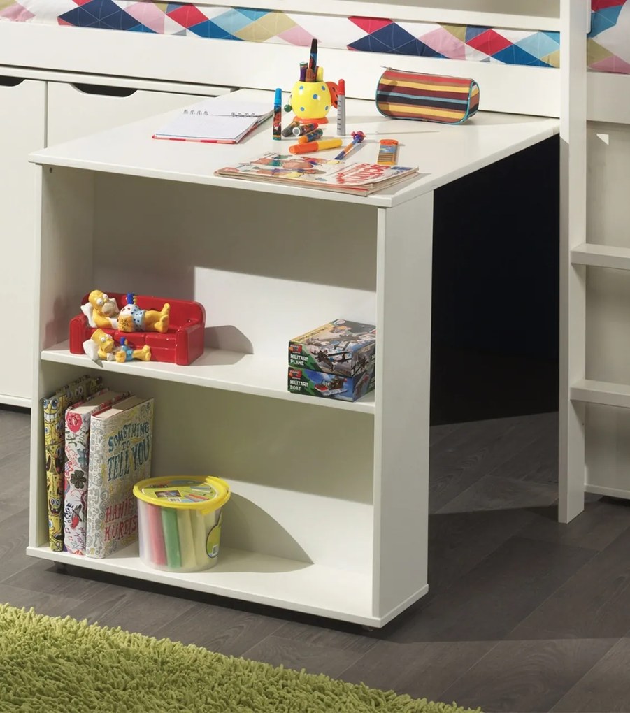 Set pat supraetajat copii PINO alb cu birou și bibliotecă – Vipack
