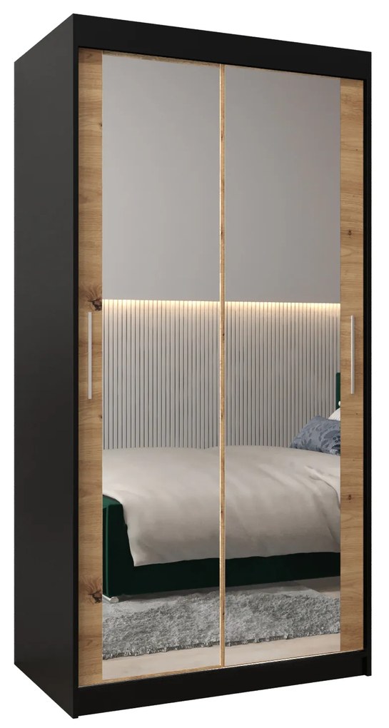 Dulap de haine 100 cm Toki 3 (negru mat + stejar artisan). 1065047