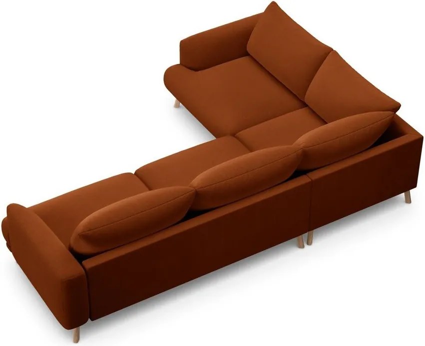 Colțar teracotă cu tapițerie din catifea (cu colț pe partea stângă/în formă de ”L”) Naomi – Micadoni