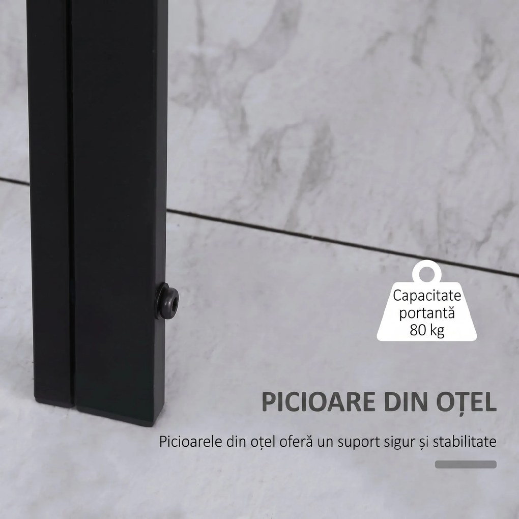 HOMCOM Masă Rectangulară pentru 4 Persoane din Metal și Sticlă Călită, 120x60x75 cm, Negru | Aosom Romania