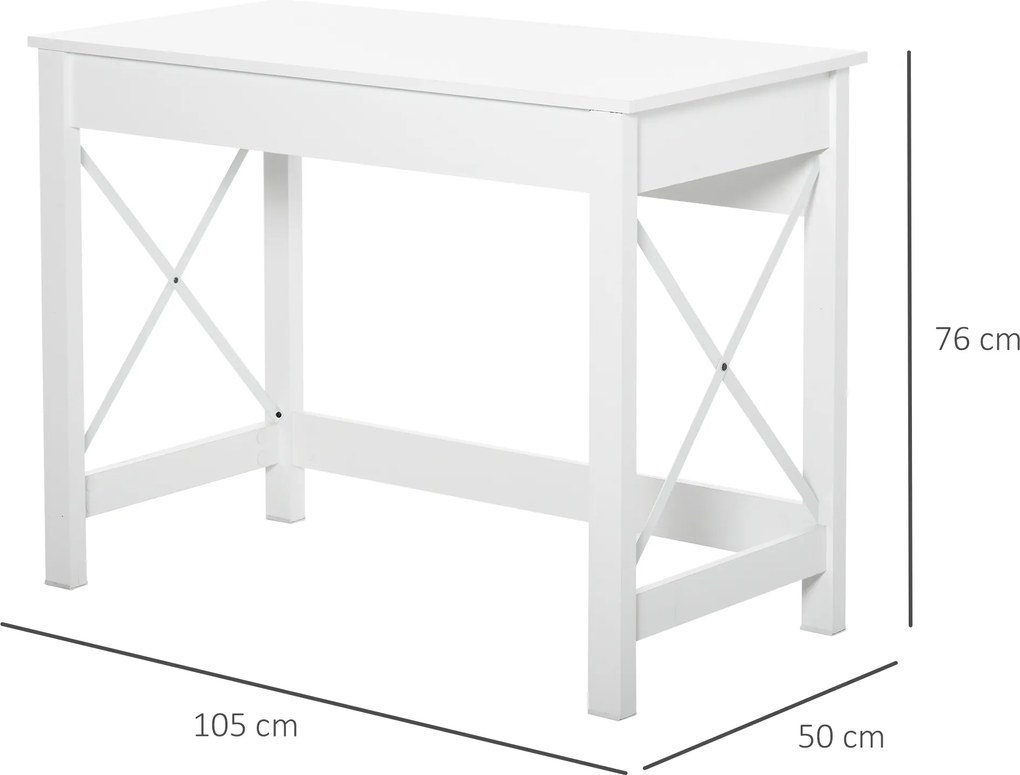 HOMCOM, Birou de Studiu, Stil Modern, MDF, Metal, 105x50x76 cm, Alb | Aosom Romania