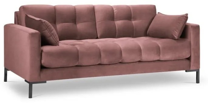 Canapea 2 locuri Mamaia cu tapiterie din catifea, picioare din metal negru, roz