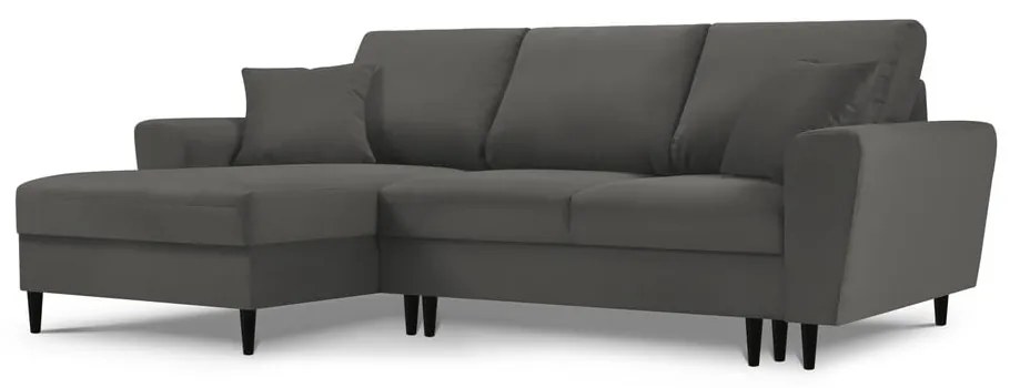 Colțar din catifea cu șezlong pe partea stângă Kooko Home Jazz, gri închis