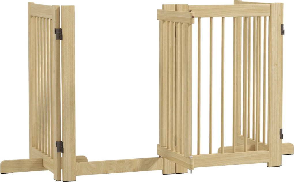 PawHut Grilaj independent pentru câini, 4 panouri, flexibil, lemn de pin, 204L x 36B x 75H cm, lemn natural | Aosom Romania