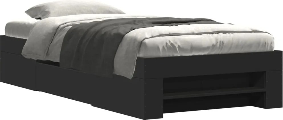 vidaXL Cadru de pat, negru, 75x190 cm, lemn prelucrat