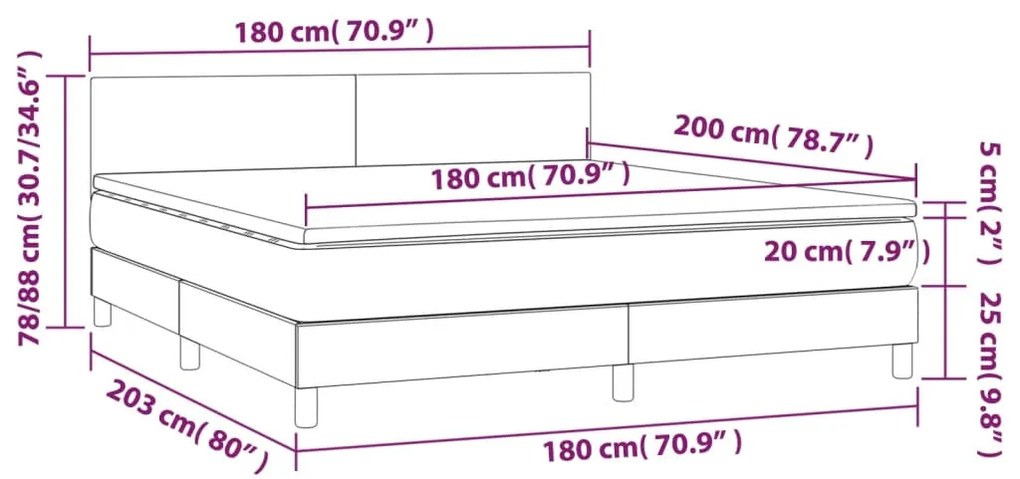 Pat box spring cu saltea, alb, 180x200 cm, piele ecologica Alb, 180 x 200 cm, Design simplu