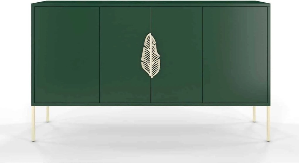 Comodă lemn masiv Merlin Personalizabilă Accesorii placate cu Aur, 138 × 40 × 79 cm - Alb