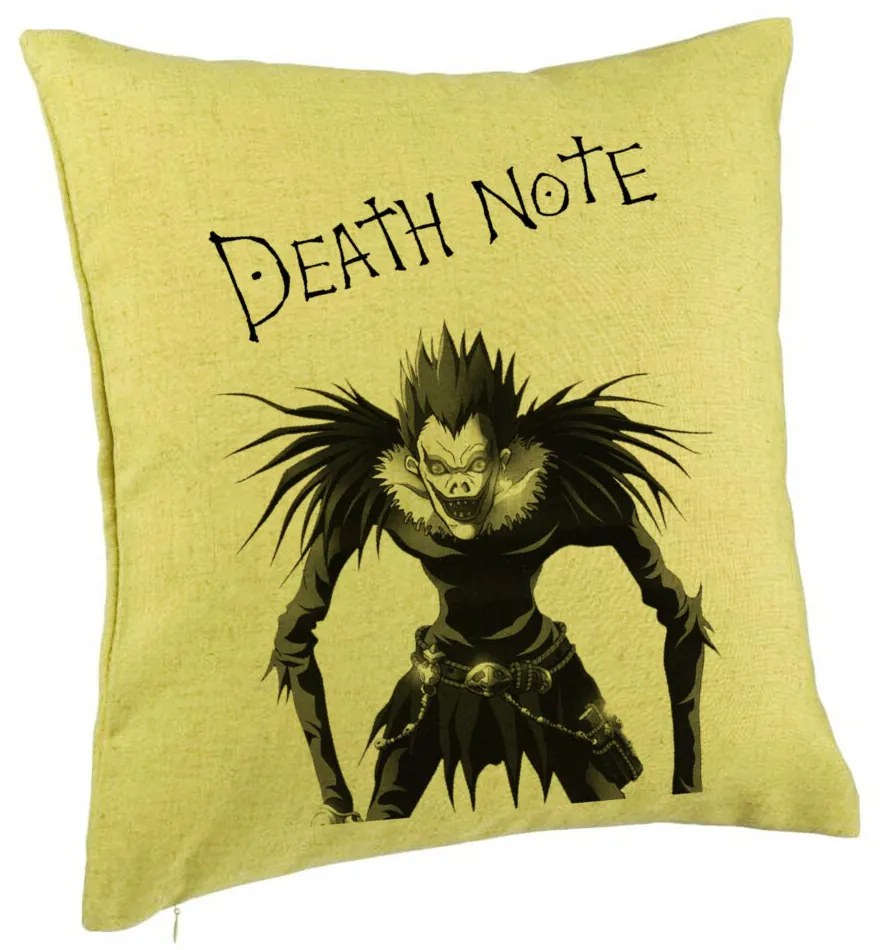 Perna Decorativa cu Deathnote, 40x40 cm, Verde, Husa Detasabila, Burduf