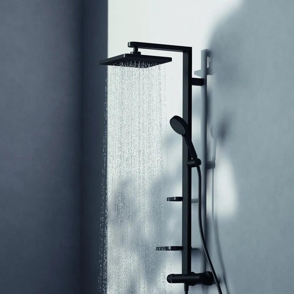 Coloana de dus cu baterie termostatata negru mat Ideal Standard Alu+ palarie patrata