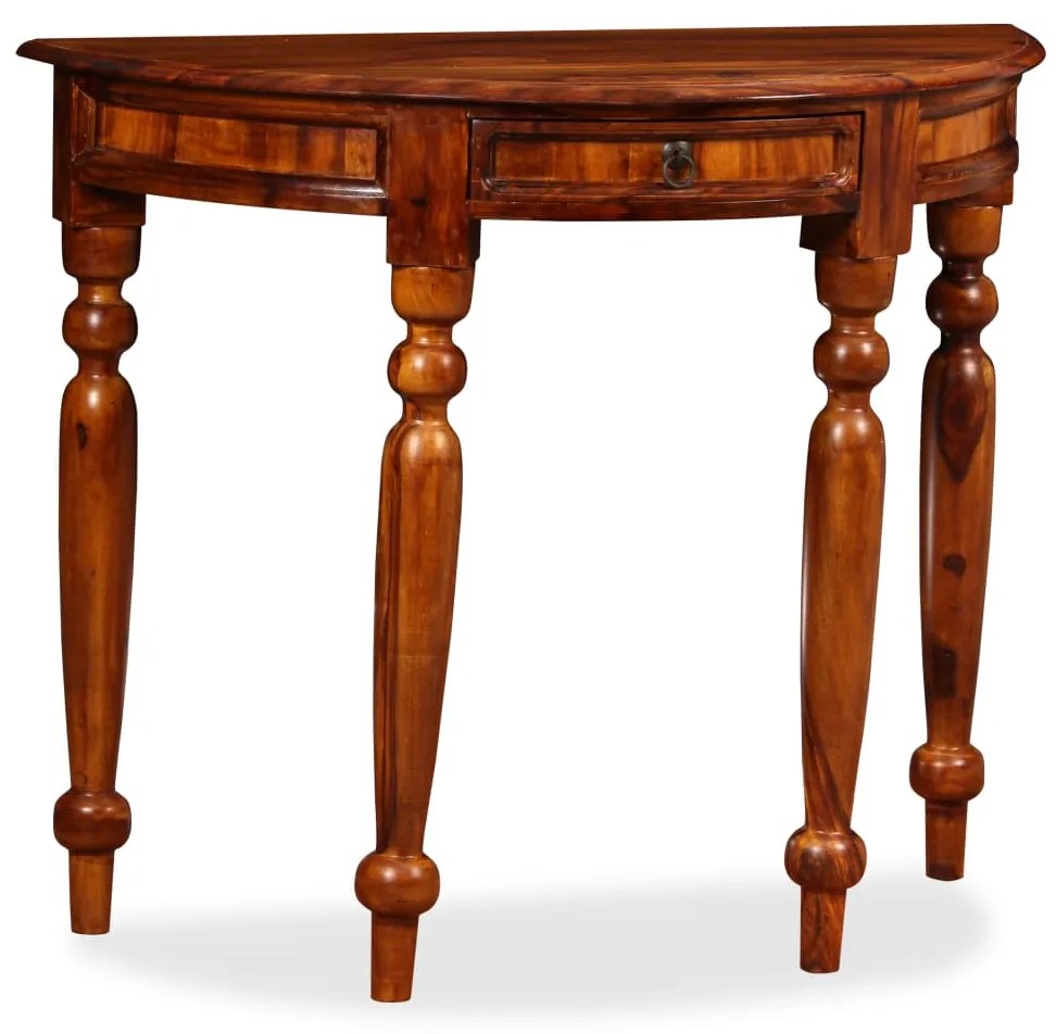 245157 vidaXL Masă consolă, lemn masiv palisandru, 90x40x76 cm, semi-rotund
