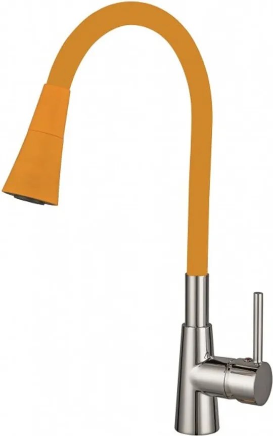 Baterie bucatarie cu pipa flexibila Inter Ceramic Havana finisaj crom lucios-galben mat cu 2 functii