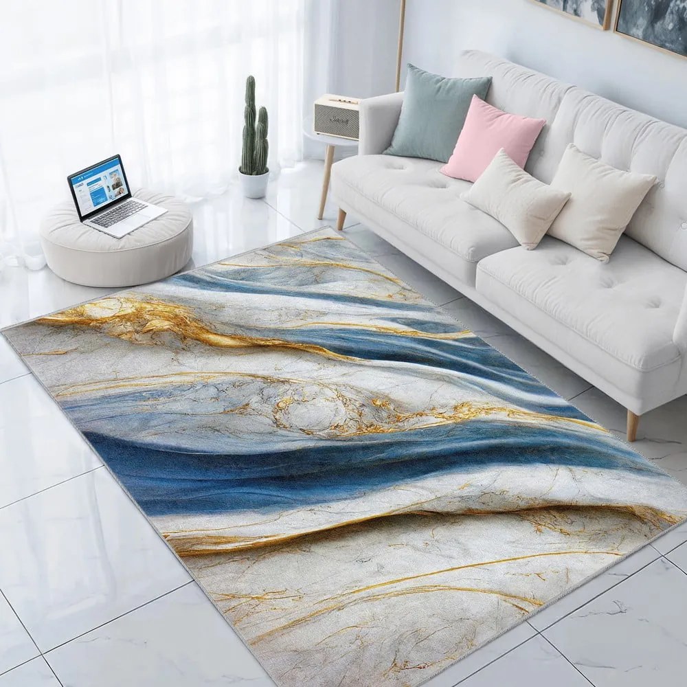 Covor albastru lavabil 120x180 cm Golden Spill – Mila Home