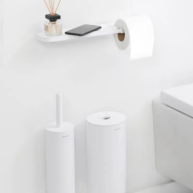 Suport hârtie igienică cu raft Brabantia MindSet 1005668, Instalare ușoară, Acoperire minerală, Alb