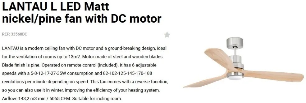Lustra cu Ventilator si telecomanda LANTAU L LED DC nickel/pin