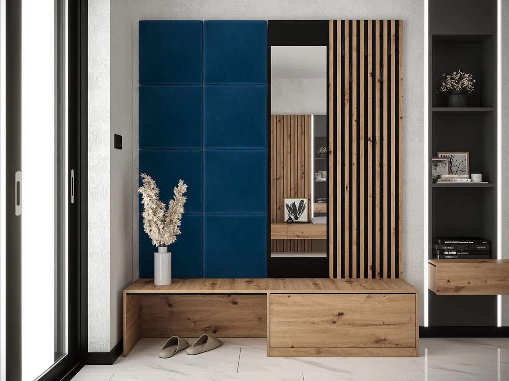 Mobilier hol Anrolat I (Stejar artisan + Negru + albastru) (cu oglindă). 1104697
