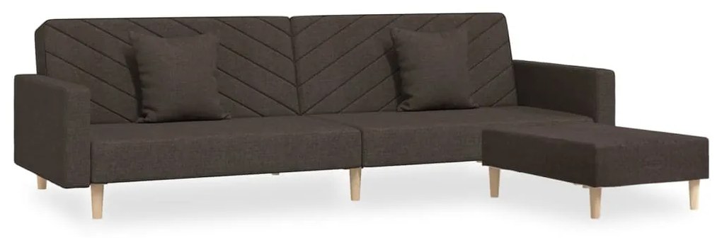 3081824 vidaXL Canapea extensibilă 2 locuri, 2 perne și taburet, maro, textil