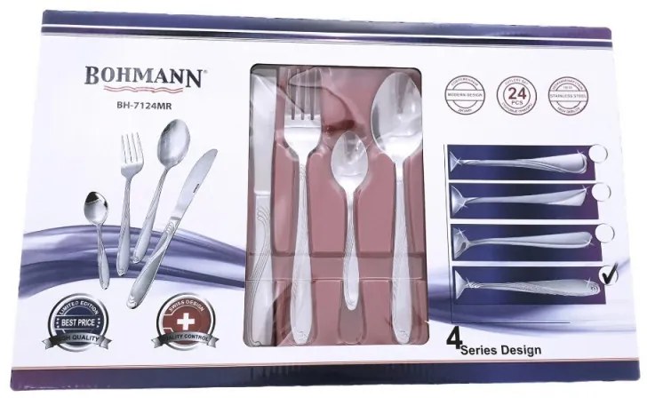 Set tacamuri Bohmann BH 7124MR, 24 buc, Cutie, Otel inoxidabil, Inox