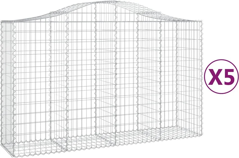 vidaXL Coșuri gabion arcuite 5 buc, 200x50x120/140 cm, fier galvanizat