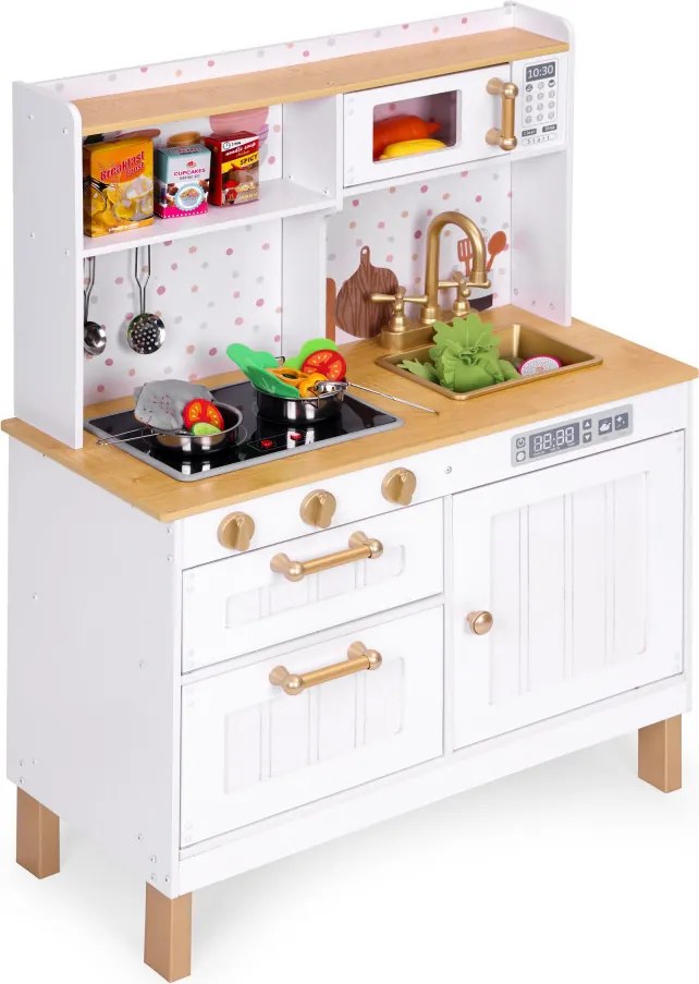 Bucătărie mare din lemn cu dulapuri cu deschidere LED și 7 accesorii