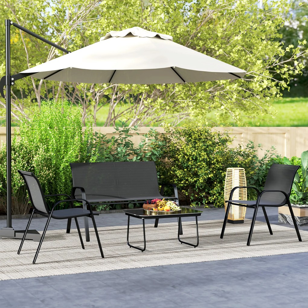 Outsunny Set Mobilier de Grădină din 4 Piese cu Canapea, 2 Scaune Stivuibile și Măsuță de Cafea, 113x66x79 cm, Negru | Aosom Romania