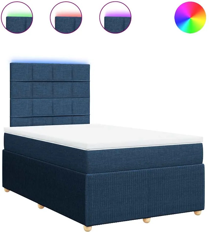 vidaXL Pat box spring cu saltea, albastru, 120x190 cm, material textil