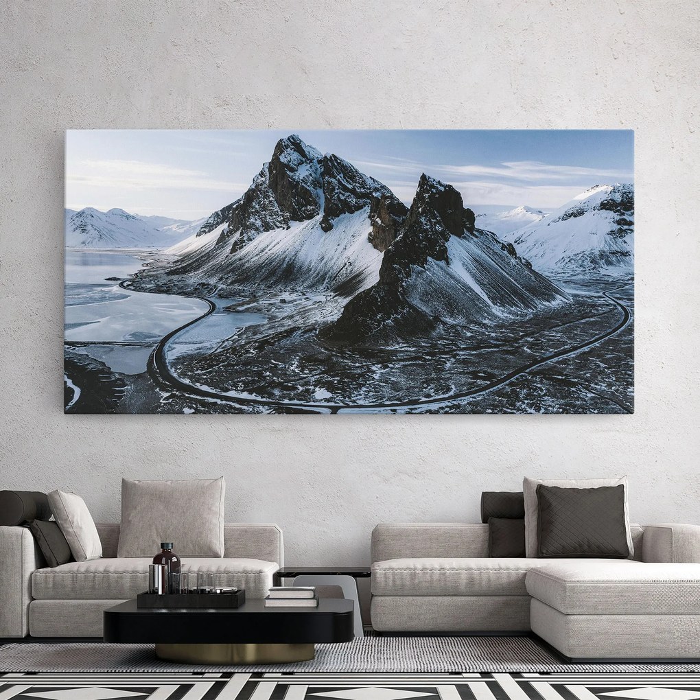 Tablou Canvas, 100x200cm, Dormitor si Living, Peisaje, Munti, Black Snowy Mountain