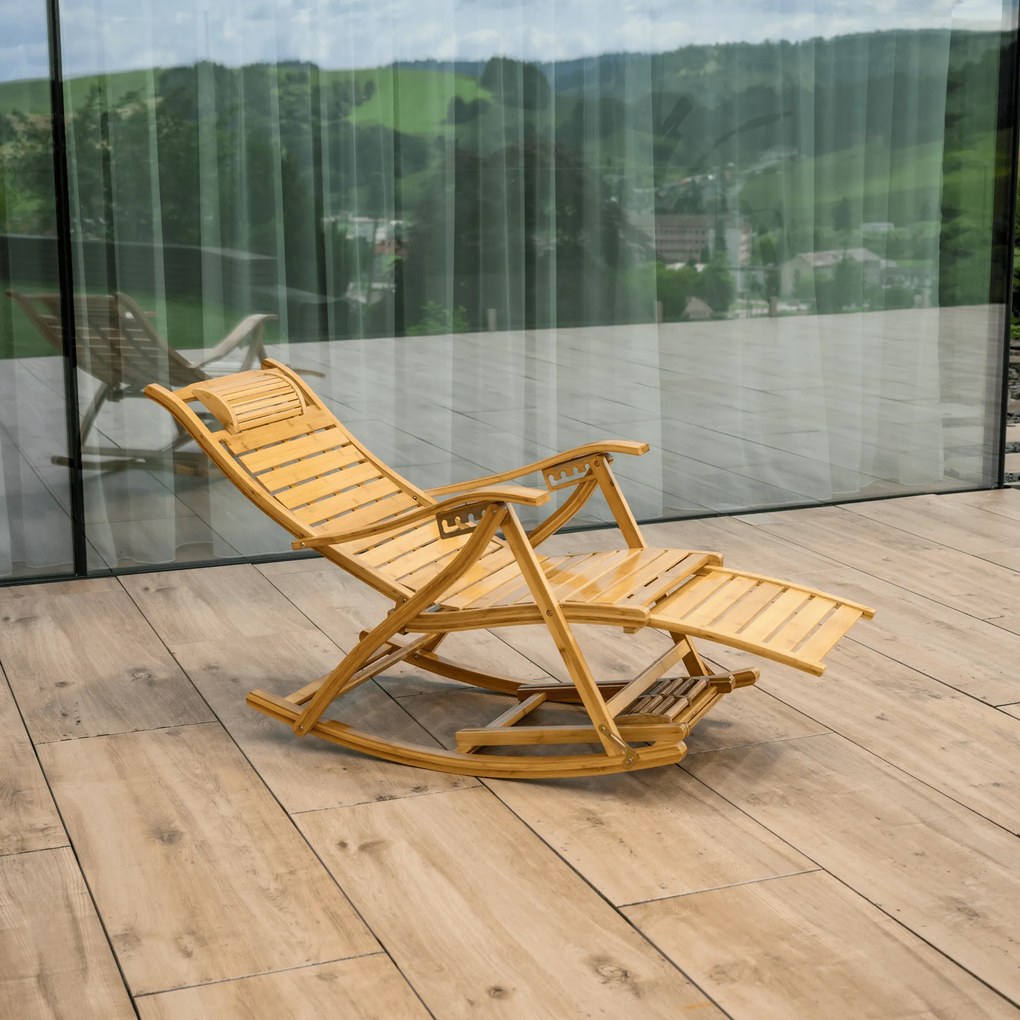 Scaun balansoar de grădină, poziţionabil, natural, bambus, FLOS