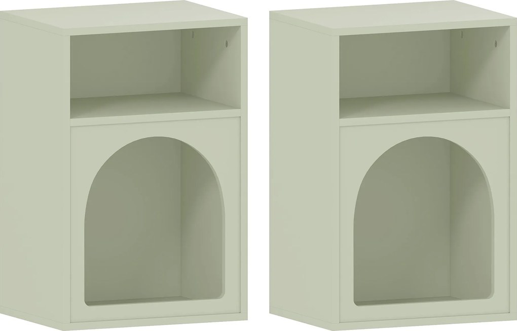 HOMCOM Lot de 2 mese de noapte, masă de noapte cu compartimente deschise, design aranjat, 40 x 30 x 60 cm, verde deschis | Aosom Romania