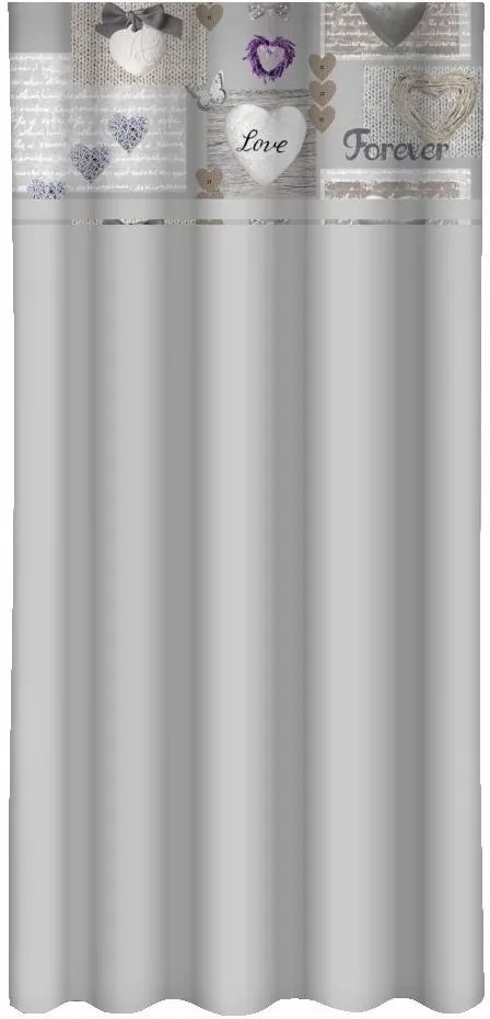 Draperie decorativă gri deschis cu imprimeu de inimă Lățime: 160 cm | Lungime: 250 cm