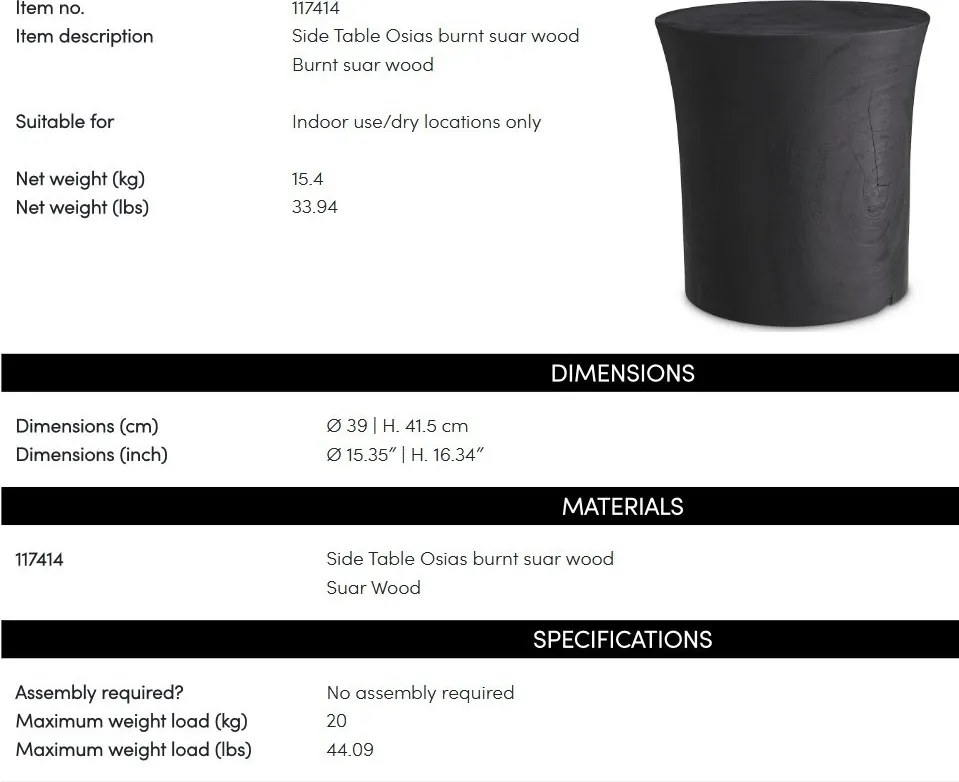 Masuta auxiliara design LUX, Lemn, Negru, Osias