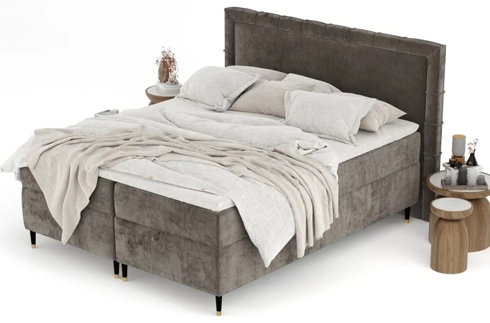 Pat boxspring gri închis cu spațiu de depozitare 200x200 cm Voyage – Maison de Rêve