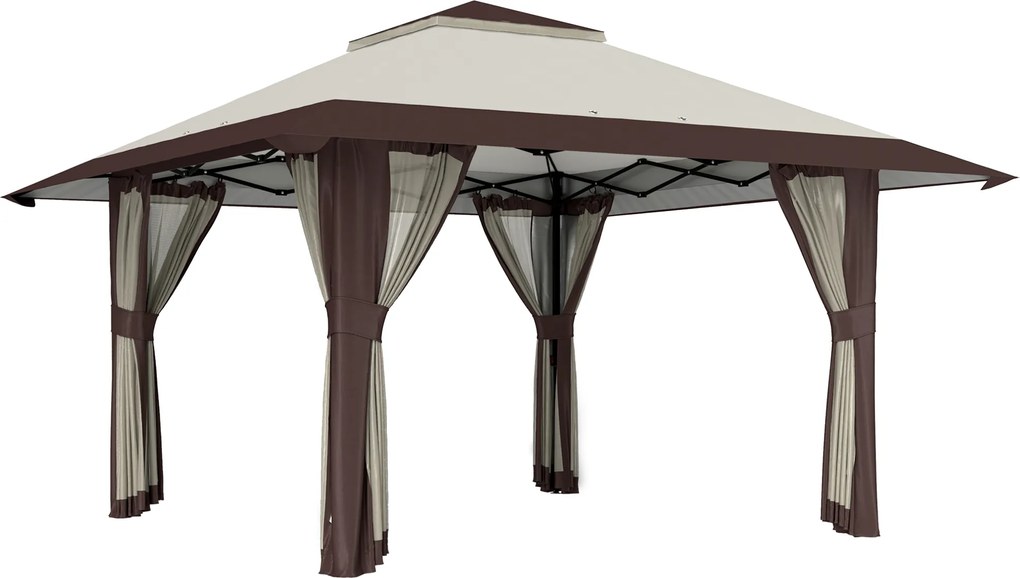 Outsunny Pavilion de grădină 4 x 4 m, cort de grădină cu pereți din plasă, protecție UPF50+, cort de petrecere cu înălțime reglabilă, Bej | Aosom Romania