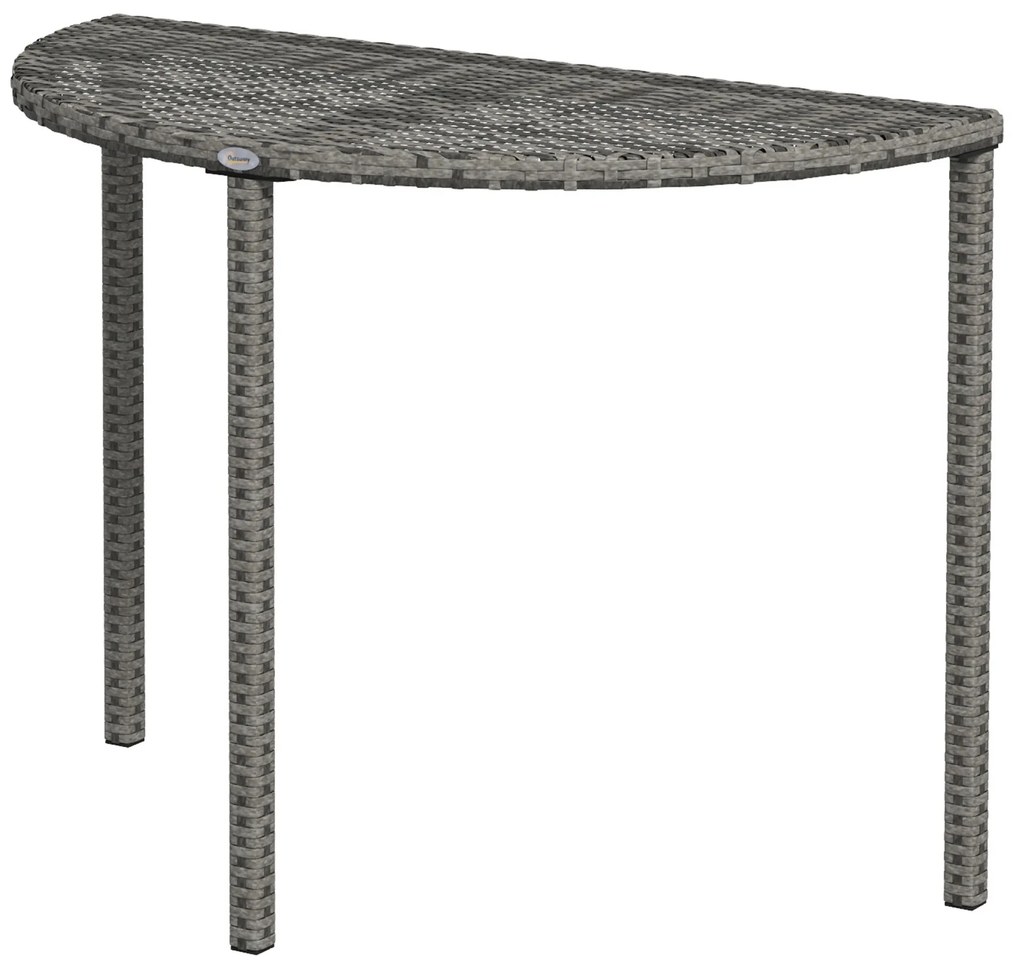 Outsunny Masa de balcon, semi-rotundă, din poliratan+metal, 100x50x74 cm, Gri | Aosom Romania