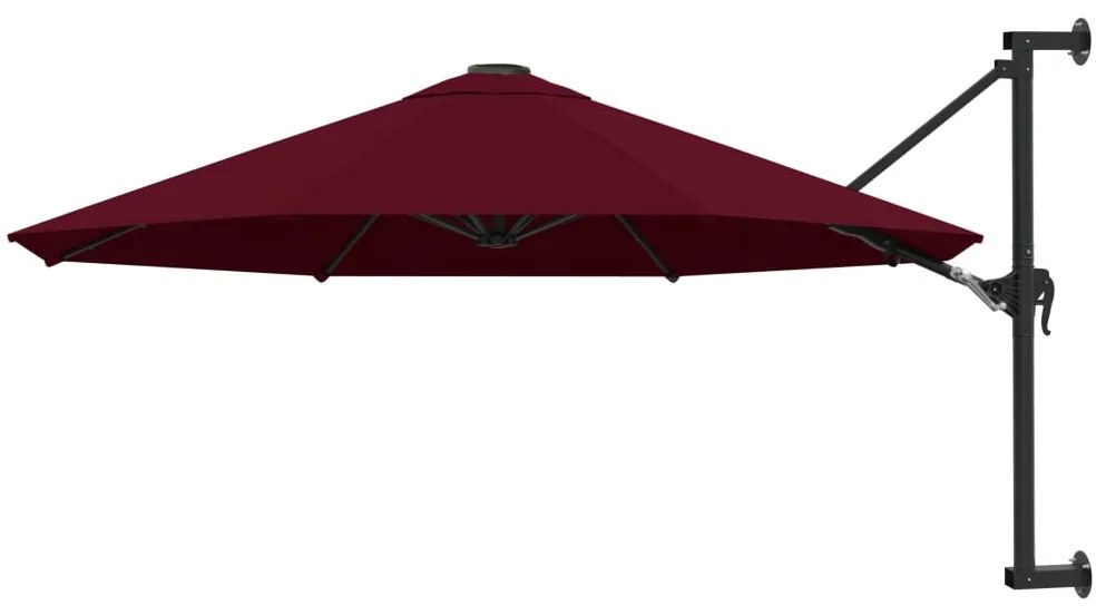 vidaXL Umbrelă de soare de perete, stâlp metalic, roșu vișiniu, 300cm