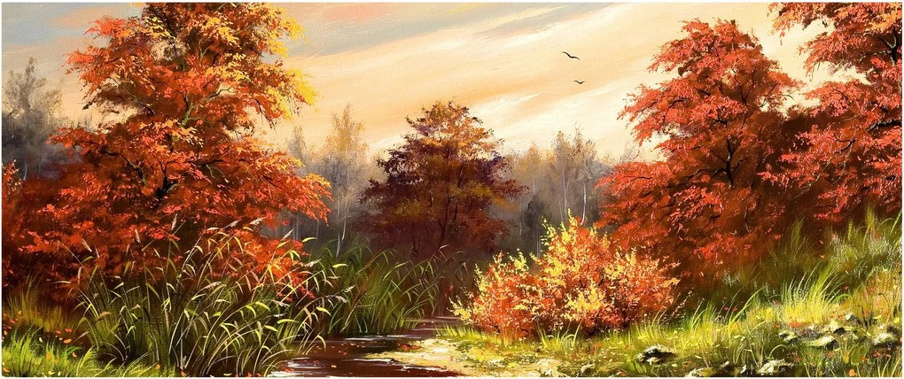 Tablou - Râu în peisaj de toamnă (120x50 cm)